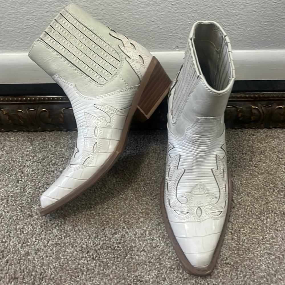 Faux snakeskin western bootie